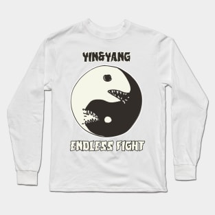 yin yang endless fight cartoon style illustration Long Sleeve T-Shirt